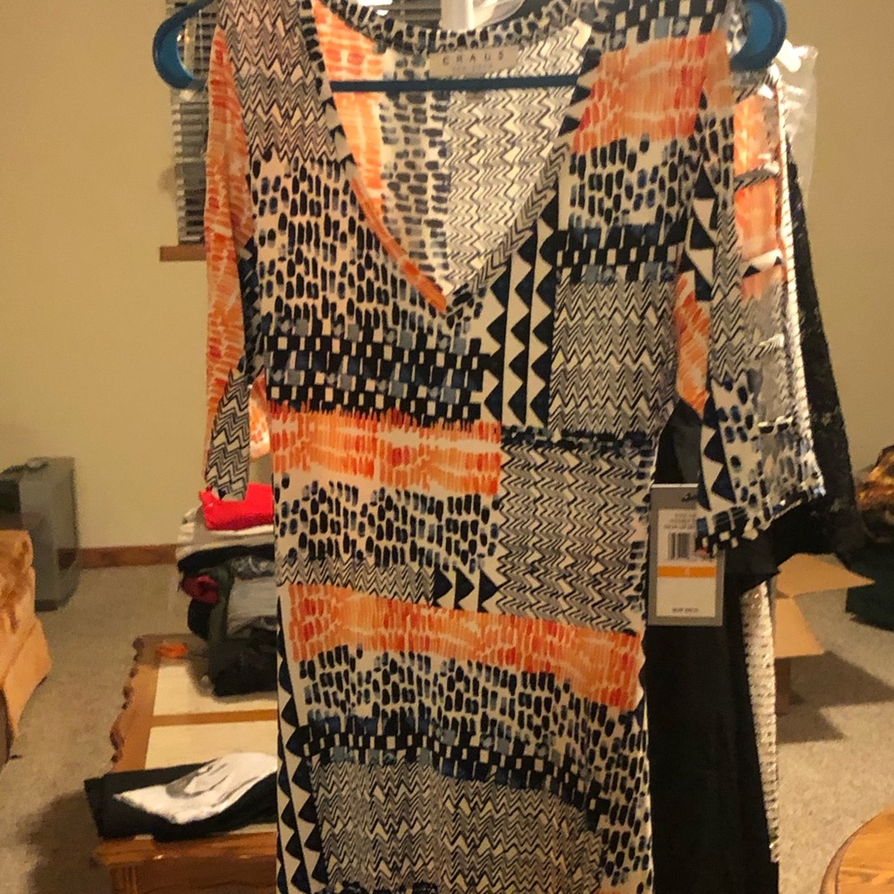 Chaus women’s cutout Slv patchwork tie waist dress